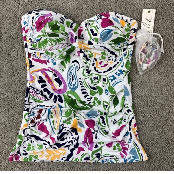 NWT Anne Cole Tankini Top Women's L Multicolor Floral Strapless Swim - Picture 3 of 4